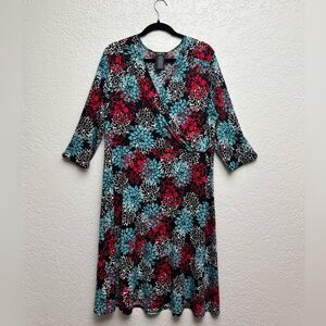 George Floral Midi Dress - Red and Blue